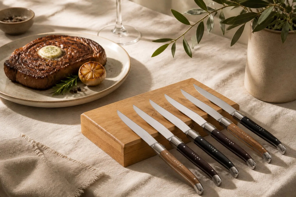 Wudengberg six-piece steak knife set with wooden storage box