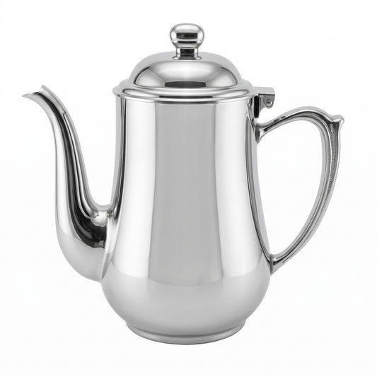Ovalite Goose-Neck Coffee Pot — 304 stainless steel, mirror polished, W169 × 161 mm, 0.6 L