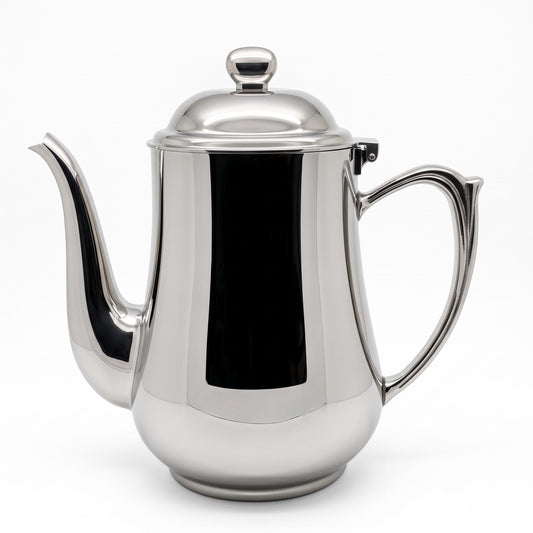 Ovalite Goose-Neck Coffee Pot — 304 stainless steel, mirror polished, W244 × 224 mm, 1.7 L